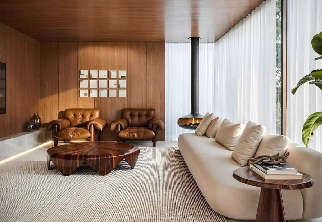 Como combinar madeira, pedra e tecidos na decoração
