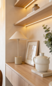 Perfis de LED embutidos nas prateleiras