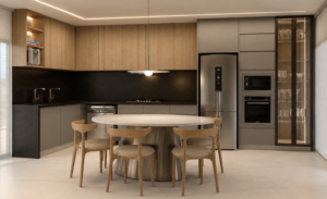 Imagem 3D de um projeto de interiores